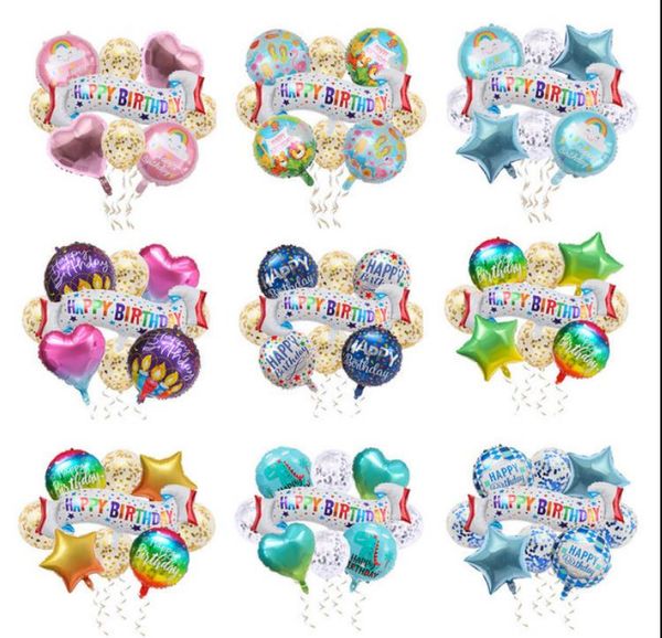 Joyeux anniversaire ballon ensemble décor de fête or confettis Latex feuille hélium aluminium dessin animé ballons Kit avec ruban