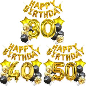 Happy Birthday Balloons Kit Gold Decoraciones de fiesta de cumpleaños para adultos Banner Confetti Suministros de globos Balón de aluminio 240509