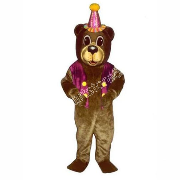 Feliz cumpleaños disfraz de la mascota del oso traje de carnaval tamaño adulto fiesta de cumpleaños de Navidad vestido al aire libre accesorios promocionales