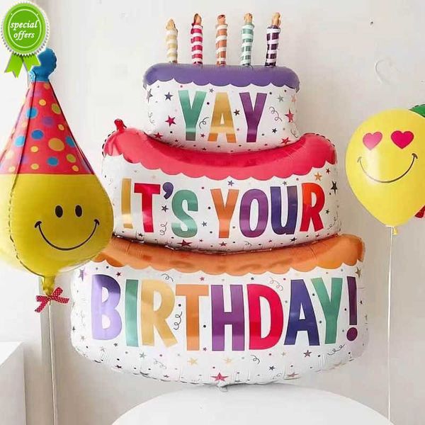 Joyeux anniversaire gâteau ballons grand 3 couches couleur bougie gâteau ballons ours gâteau ballon pour enfant fête d'anniversaire bébé douche décors