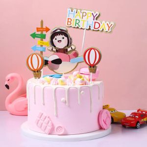 Gelukkige verjaardagstaart topper piloot vliegtuig autokloven jubileum jubileum decor vlagfeest bakbenodigdheden cupcake toppers baby shower