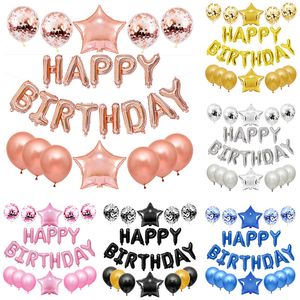 Gelukkige verjaardag decoratie ballonnen set rose goud zwart roze blauw zilveren letter folie ballons confetti latex baby shower party decor globos speelgoed balonie jubileum