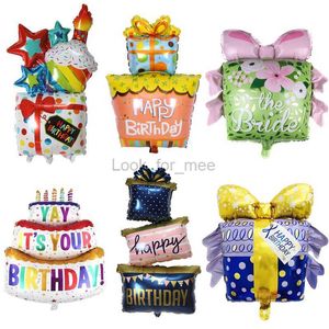Joyeux anniversaire boîte-cadeau feuille ballons fête d'anniversaire décoration anniversaire boîte-cadeau gâteau aluminium Film ballons HKD230808