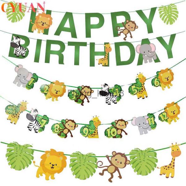 Joyeux anniversaire fête décoration enfants un an 1er bannière papier banderoles guirlande jungle safari bébé douche garçon fille HKD230829