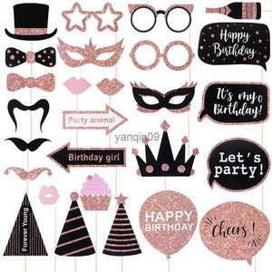 Gelukkige Verjaardag Photo Booth Props Grappige Maskers Hoed Snor Lip Photobooth Props Volwassen Verjaardag Festival Party Favor Decor Leveranties L230626