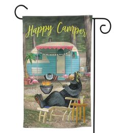 Bandeira de jardim Happy Camper Bear ao ar livre 125quot x 18quot pequeno feriado quintal bandeiras design de dupla face para todas as estações e Ho2780091