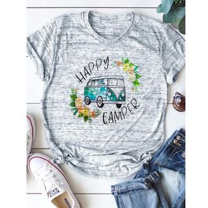 Heureux campeur t-shirt femmes chemise haut tendance lettre Animal imprimé femmes Vintage impression femme t-shirt drôle T été