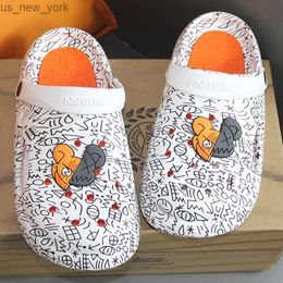 Happy Cartoon Klompen Paar 3.5 Cm Platform Zomer Mannen Slides Vrouwen Outdoor Close Teen Schoenen Strand Sandalen Zwart Wit slippers L230518