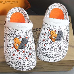 Happy Cartoon Klompen Paar 3.5 Cm Platform Zomer Mannen Slides Vrouwen Outdoor Close Teen Schoenen Strand Sandalen Zwart Wit slippers L230518