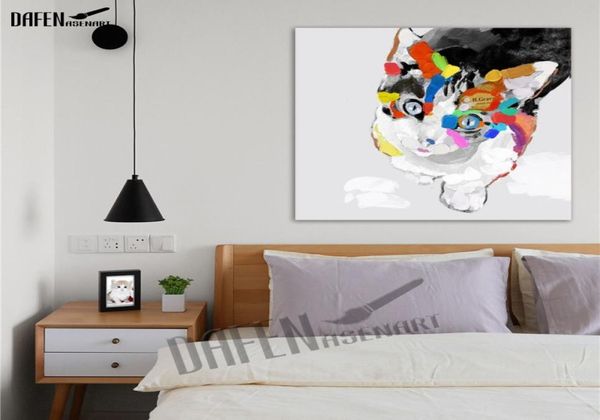 Happy Cat – peintures à l'huile d'animaux peintes à la main, image de dessin animé drôle, peinture sur toile, Art mural moderne, décoration de la maison, 100, 9388382