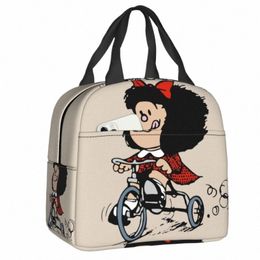 Happy Cycling Mafalda Lunch Box for Women Carto Coolper Food Termal Award Bag Aish Kids School Children Bolsas Picnic H9tp#