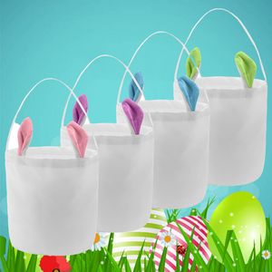 Joyeuses Pâques lapin panier festif Polyester paquet Sublimation transfert de chaleur revêtement sac fourre-tout pour la chasse aux œufs 4 Styles