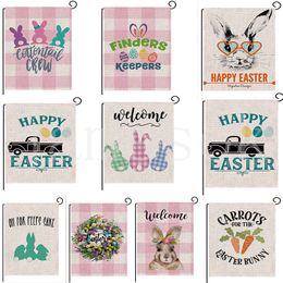 Happy Easter Bunny Garden vlag Dubbel gesiemen Spring Rabbit House Flag Yard Outdoor Decoratie Burlap DE145