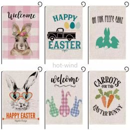 Happy Pasen Bunny Garden Flag Double Sized 12,5 x 18 inch Spring Rabbit House Flag Yard Outdoor Decoration Jute EE