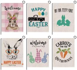 Happy Easter Bunny Garden drapeau à double taille 125 x 18 pouces Spring Rabbit House Flag Yard Outdoor Decoration Burlap5140113