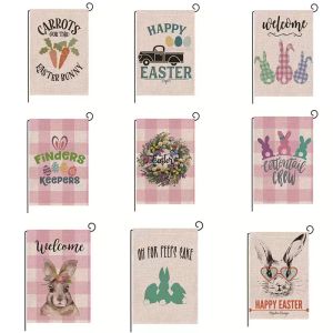 Happy Easter Bunny Garden vlag Dubbel grootte 12,5 x 18 inch Spring Rabbit House Flag Yard Outdoor Decoration Burlap FY3425