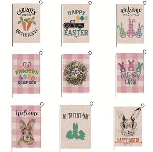 Happy Easter Bunny Garden vlag Dubbel grootte 12,5 x 18 inch Spring Rabbit House Flag Yard Outdoor Decoration Burlap SN668