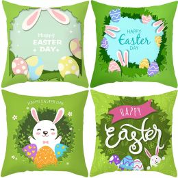 Housse de coussin joyeuses pâques, décoration de lapin de pâques, taie d'oreiller en Polyester, œuf de lapin, FY5170