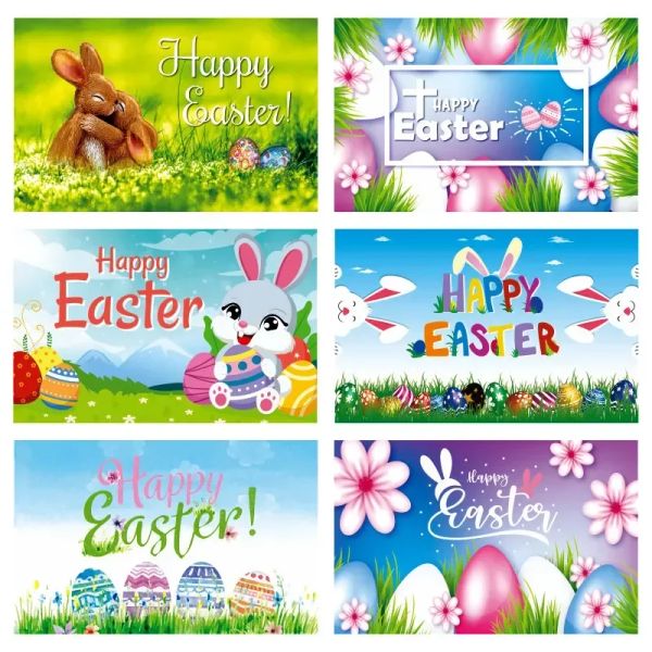 Bandera de Pascua feliz, 3x5 pies, conejo, gnomos, huevos, flores, suministros para fiesta de primavera, letrero de patio, telón de fondo, decoración de pared, nuevo