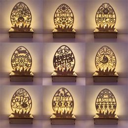 Happy Easter Party Tabletop Decoratie houten doe -het -zelf -led paas desktop ornament boerderij buitentuin decor