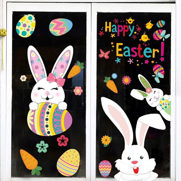 Happy Easter Window Stickers Rabbit Pâques Oeufs Carrot Chick Glass Sticker Pâtion Pâtion Mur Mur Sticker Pâques Décorations pour la maison