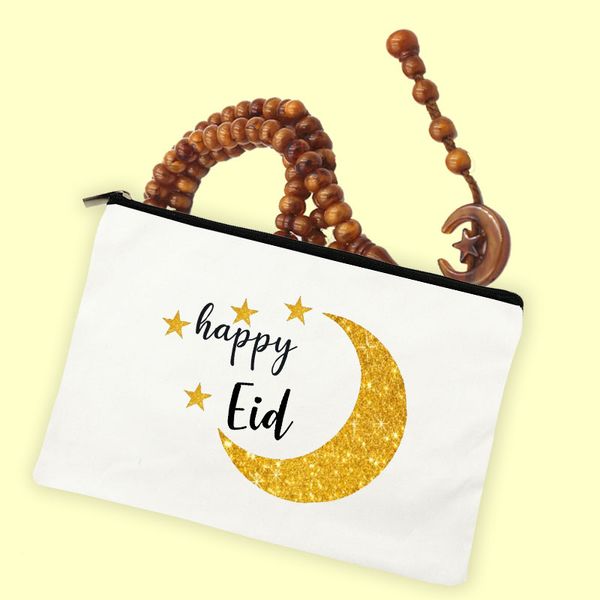 Bolsas de maquillaje femenino de huella de eid happy eid