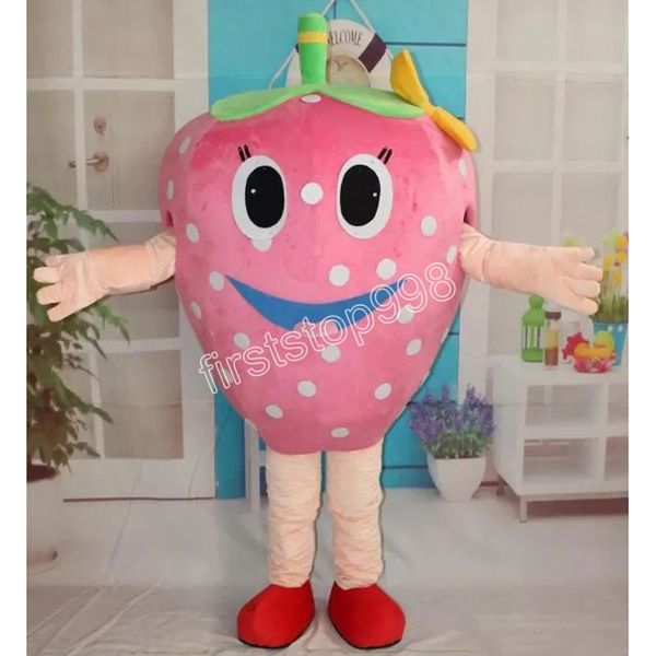 visage heureux fraise mascotte Costume simulation de performance dessin animé thème personnage adultes taille noël publicité extérieure tenue costume