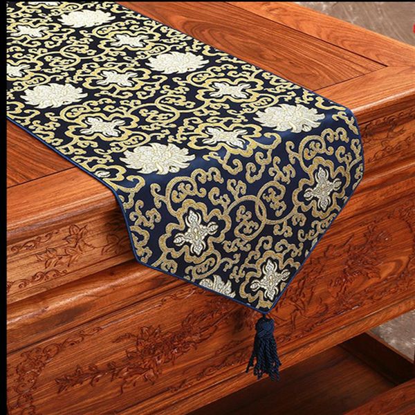 Heureux fantaisie chinois soie tissu chemin de Table noël Rectangle damassé nappe décorative Table à manger tapis 200x33cm292u