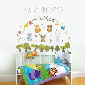 Happy Forest Animals Rabbit Lieve boom Muursticker voor Kinderen Kamers Kinderen Sofa Home Decor Muursticker Poster Muurschildering 210420