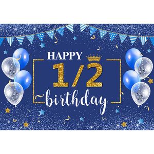 Happy Half Birthday 1/2 achtergrond Blue Glitter Halfjaar Bay Foto achtergrond Ballonnen sterren Gold Silver Decor Poster Custom