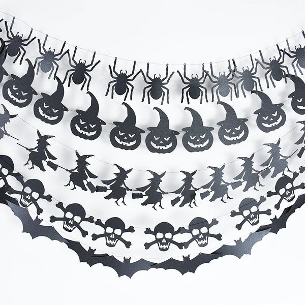 Feliz banner de Halloween Bat Pumpkin Ghosts Paper de araña colgando guirnaldas Bunting para decoraciones de fiestas de Halloween Prop