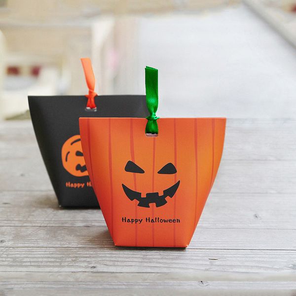 Happy Halloween Candy Gift Wrap Boxes Kids Trick or Treat Pumpkin Witch Pumpkin Pouches Kraft Paper Party Bag With Ribbon Snack Packaging 2021