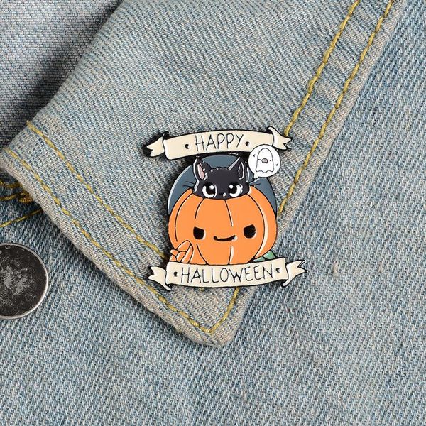 Happy Halloween Entamel Pind Pumpkin Cat Cat Broches Sackepack Vêtements Bordelle Punk Punk Funny Badge Bijoux Gift Kids Friends