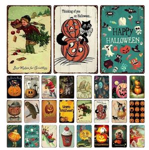 Happy Halloween Party Poster Metal Tin Signs Pumpkin Wall Sticker Art Print Kraft House Pub Bar Club Living Room Home Decor 30x20cm W03