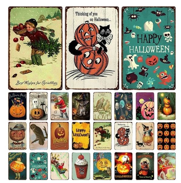 Happy Halloween Party Poster Metal Tin Signs Pumpkin Wall Sticker Art Print Kraft House Pub Bar Club Salon DÉCOR HOME 30X20CM W03