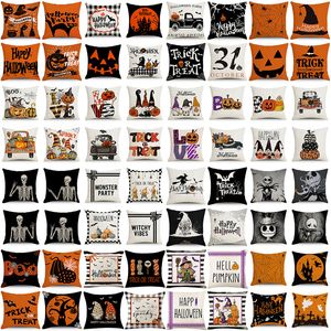 Funda de almohada Happy Halloween Calabaza Algodón Lino Cuadrado Funda de almohada Funda de cojín 18 x 18 Fundas de almohada