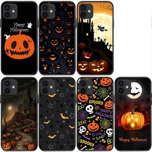 Happy Halloween Pumpkin Weiche TPU-Hüllen für iPhone 15 14 Pro Max 13 12 11 XR XS X 8 7 Plus 6 6S Laterne Geisterschädel Monddruck Schwarz Mode Handy Rückseite Haut