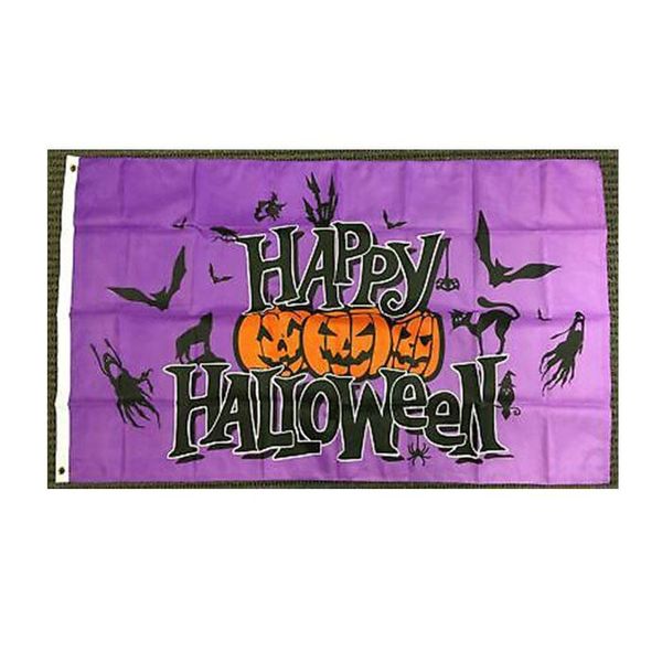 Happy Halloween Purple Jack o Lanterns Ghost Bats Flag 3x5 FT Banner 90x150cm Festival Party Gift 100D Polyester Imprimé Vente chaude!