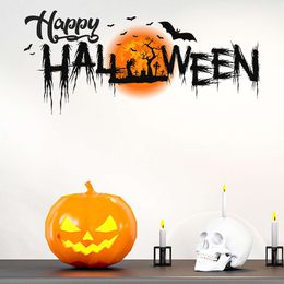 Happy Halloween slogan muursticker oranje volle maan spooky grappige muur decor festival huis decoratieve stickers muurstickers PVC