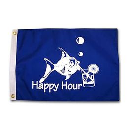 Happy Hour Fish Royal Blue Flag 3x5FT Printing Polyester Outdoor of Indoor Club Digital Printing Banner en Flags Groothandel