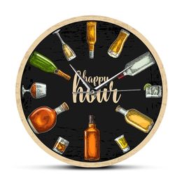 Happy Hour Wine Time Wine O'Clock Booze Wandklok Man Cave Pub Bar Wall Decor Restaurant Wine Drinker Alcohol Gifts Winery Art Y200109