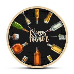 Happy Hour Wine Time Wine O'Clock Booze Horloge murale Man Cave Pub Bar Décoration murale Restaurant Buveur de vin Alcool Cadeaux Cave A201W