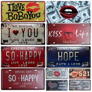 Happy Life Licentieplaat Metal schilderij Store Bar Wall Decoration Tars Vintage Letter Gedrukt Family House Home Decor Plaques Art Poster Maat 30x15 cm