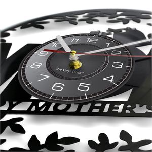 Happy Mother's Mother's Inspired Vinyl Record Clock Mom Scarved Wall Watch With LED Backlight Mommy Bird Child Tree Home Decor Gift