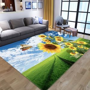 Bonne année tournesol bleu papillon tapis tapis chevet décoratif tapis de sol pour chambre familiale impression 3D ménage porte tapis imprimé épais tapis chaise tapis