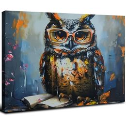 Happy Owl Decor Owl Gifts Canvas Wall Art Wall Decor Funny Chowl Chowl Affiche Chiffre d'art imprimées Photos pour la maison Ferme de salle de bain Cuisine de salle