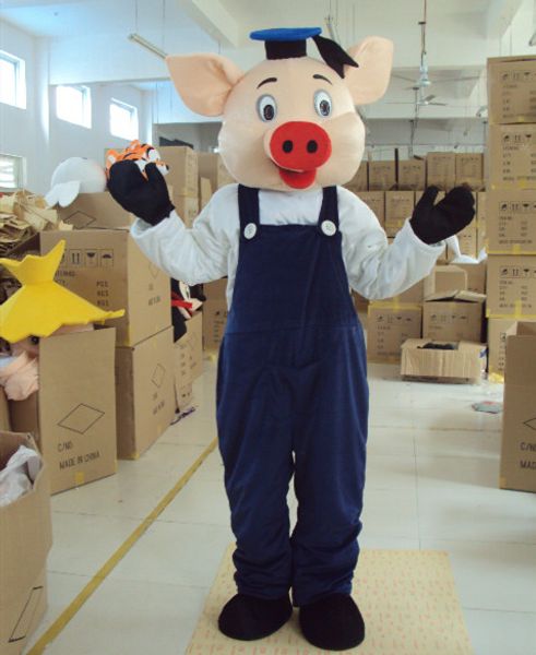 Trajes de mascote de porco feliz Trajes de anúncio de vestuário de porco de desenhos animados fofos Traje de mascote animal de festa de aniversário de Halloween