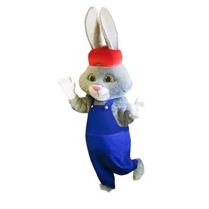 Costume de mascotte de lapin heureux, costume en peluche de lapin de pâques, déguisement à thème publicitaire, tenue de fête d'anniversaire