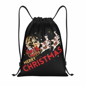 Happy Santa Claus Feestelijke Xmas Drawstring Bags Portable Sports Gym Sackpack Merry Christmas Rendier Shop Storage Backpacks F6HD#