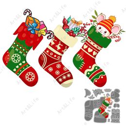 Happy Socks New Metal Cut Dies 2022 Christmas Stocking Crafts Pochics for Scrapbooking Album Cards Paper Cards Cut Die